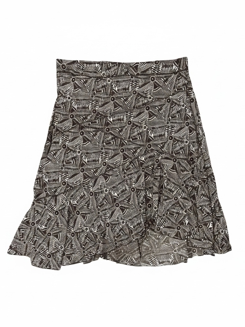 Max Studio Brown Geometric Ruffle Hem Skirt Large Stretch Pull On Boho Workwear